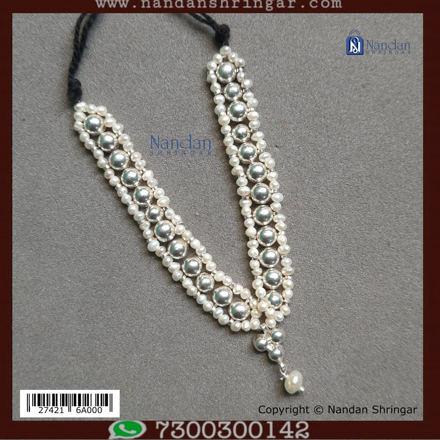 Moti Mala Silver - Real Pearl (No 3)
