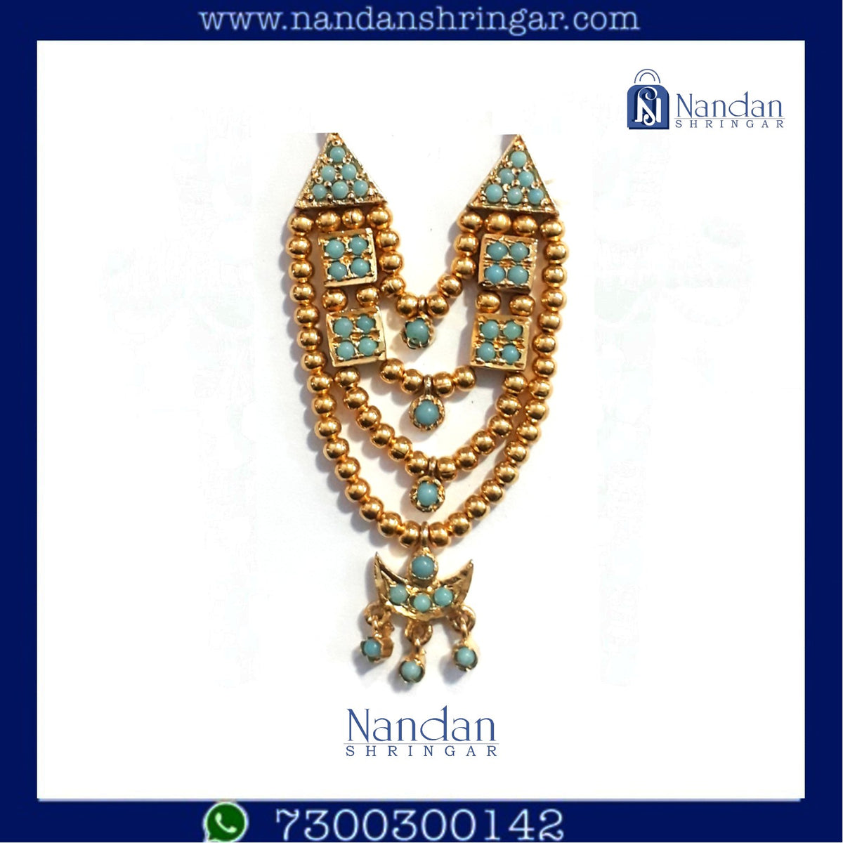 Firozi Choldi Chouki Mala featuring gold and silver accents by nandanshringars, elegantly displayed on a neutral background.