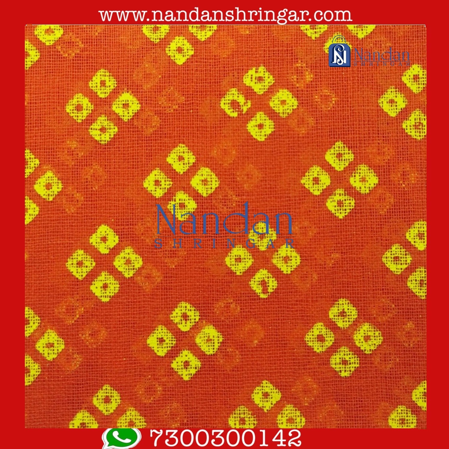 Choufuli Premium Vastra in vibrant orange with intricate tapkiri design by nandanshringars.