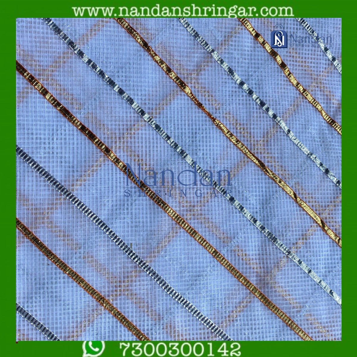 White Dhora Wala Doriya Special Zari Vastra by Nandanshringars, showcasing intricate zari work and elegant draping.