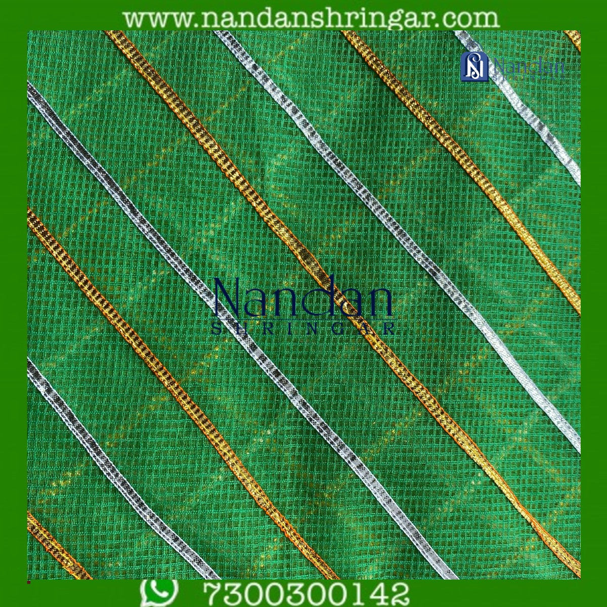 Green Dhora Wala Doriya Special Zari Vastra by nandanshringars with intricate zari work and elegant draping.