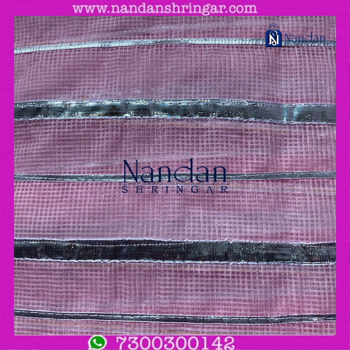 Pink Dhora Wala Doriya Special Zari Vastra by Nandanshringars, showcasing intricate zari detailing and vibrant color.