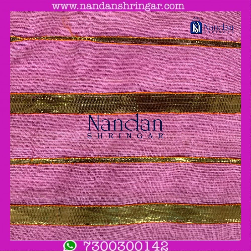 Pink Dhora Wala Doriya Special Zari Vastra by nandanshringars, showcasing intricate zari work and vibrant color.
