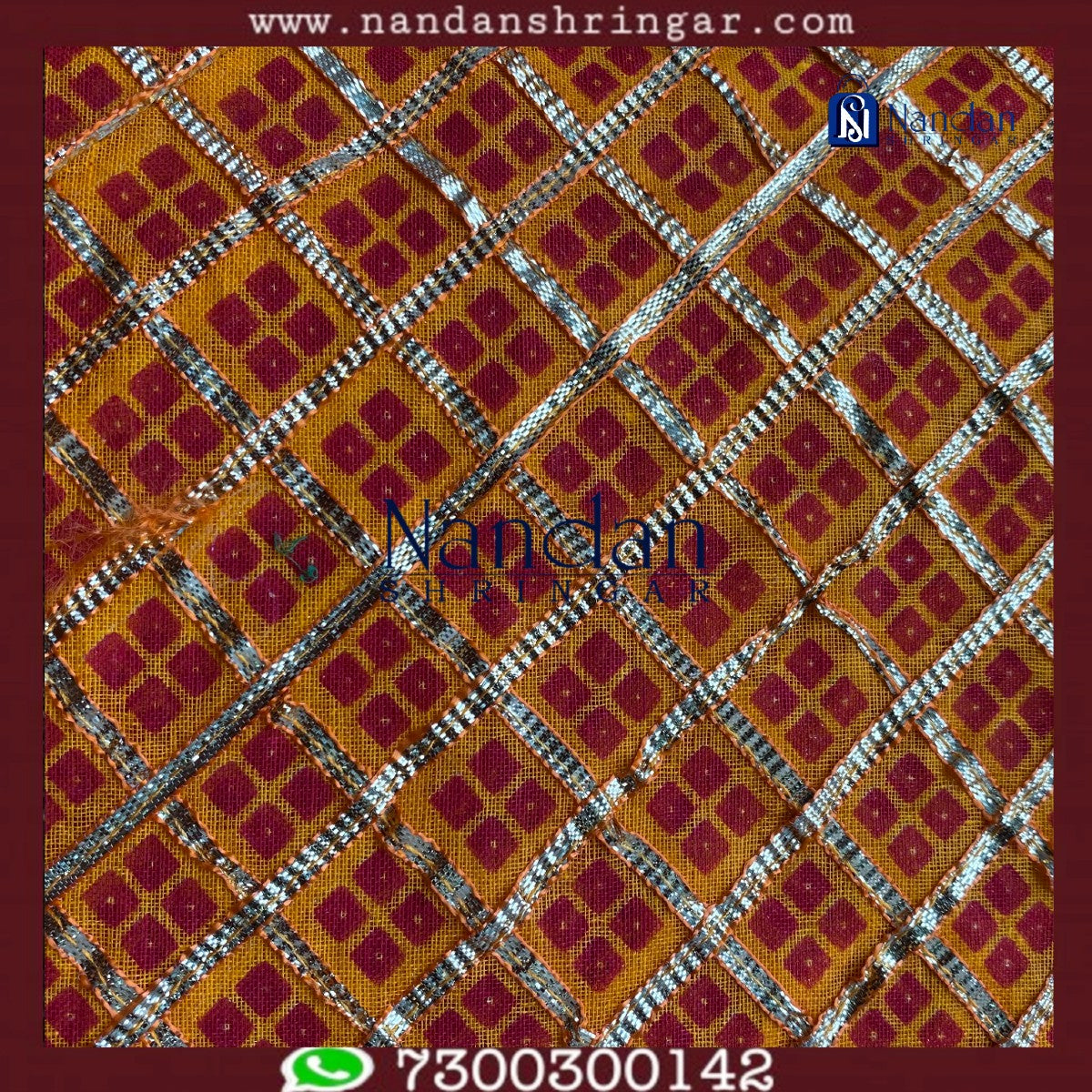 Yellow Choufuli Checks Zari Vastra fabric by nandanshringars, showcasing intricate patterns and texture design.