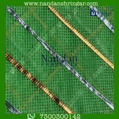 Green Dhora Wala Doriya Special Zari Vastra by Nandanshringar, showcasing intricate zari work and rich texture.