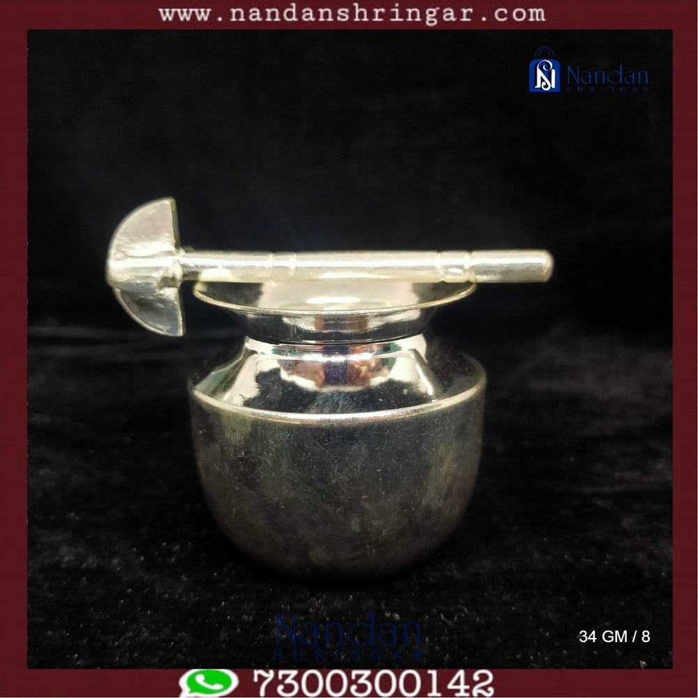 Fine silver Kalash with Rai by Utsav Arts, showcasing intricate designs and a polished finish.