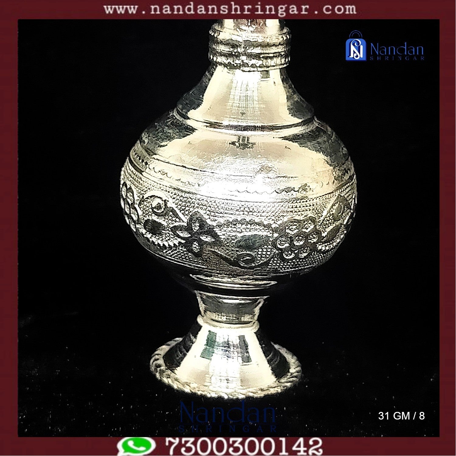 Fine silver Gulab Dani by Utsav Arts, intricately designed with floral motifs and a polished finish.