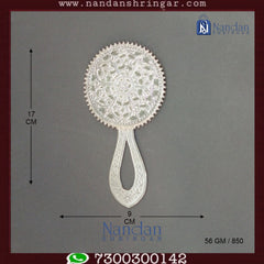 Fine silver Aarsi mirror by Utsav Arts, featuring intricate detailing and a reflective surface, set against a neutral background.