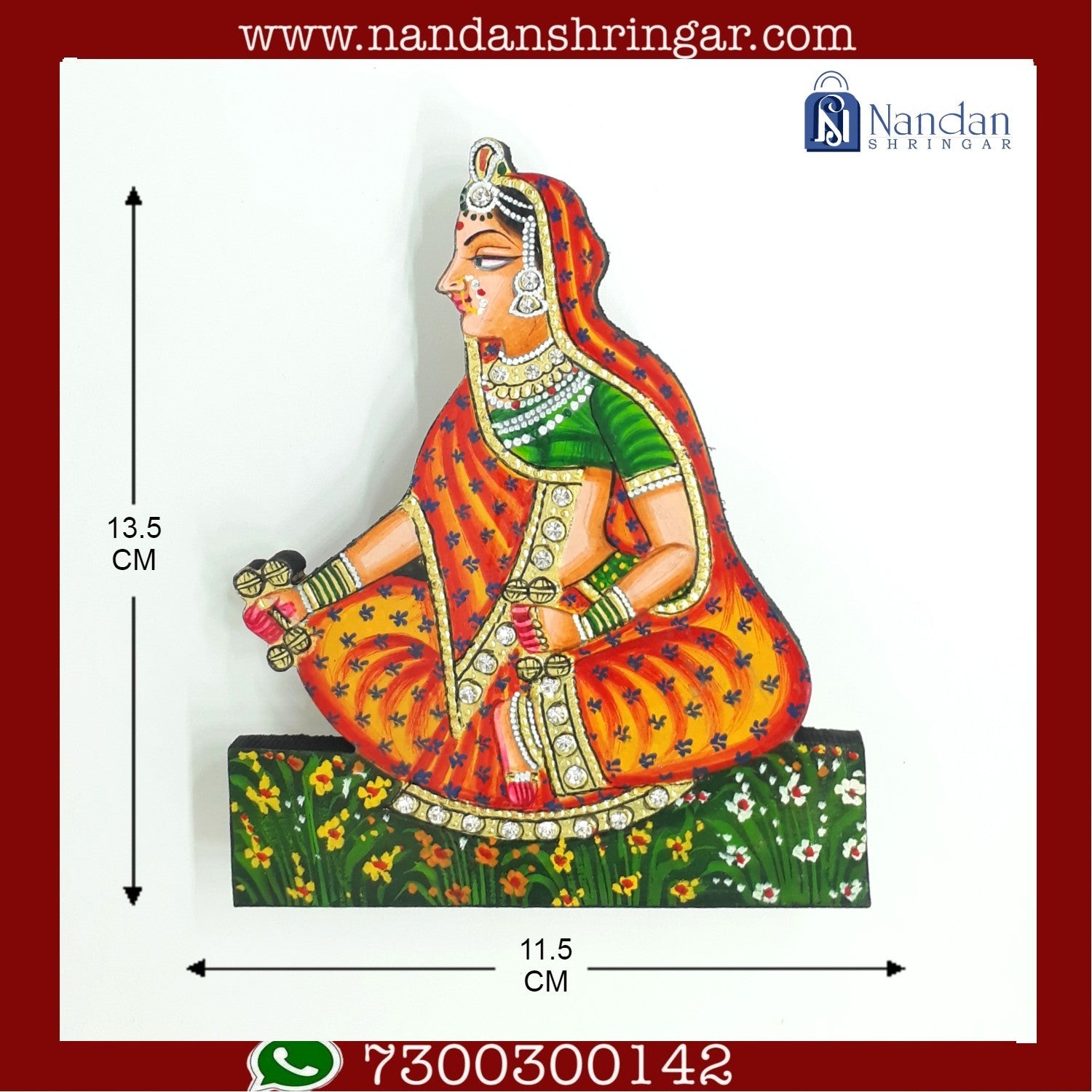 Hand-painted wooden Nand Yashoda pair from nandanshringars, showcasing intricate details and vibrant colors.