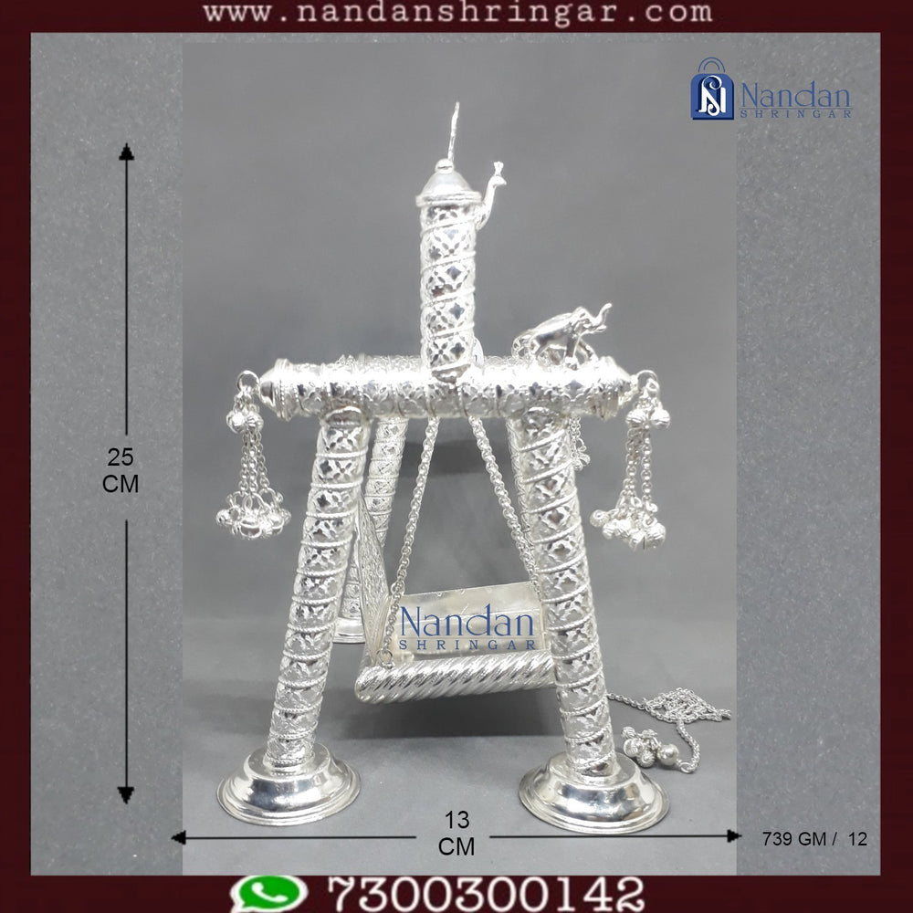 Fine silver Premium Carving Palna by Utsav Arts, showcasing intricate designs and a polished finish.