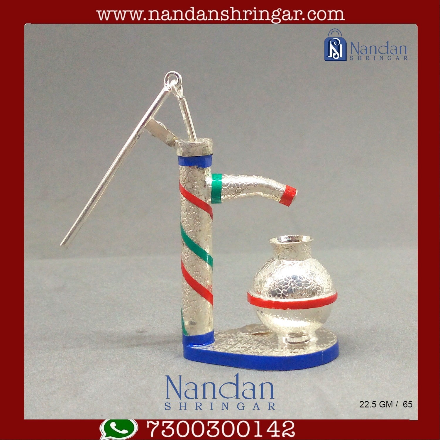 Fine silver hand pump by Utsav Arts, featuring intricate design and craftsmanship, shown against a neutral background.