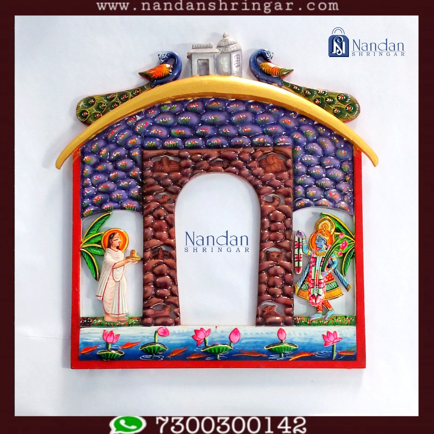 Hand-painted Govardhan Pithika by nandanshringars showcasing intricate designs and vibrant colors.