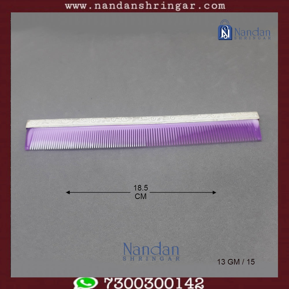 Fine silver comb by Utsav Arts, featuring intricate design details and a polished finish, perfect for grooming.