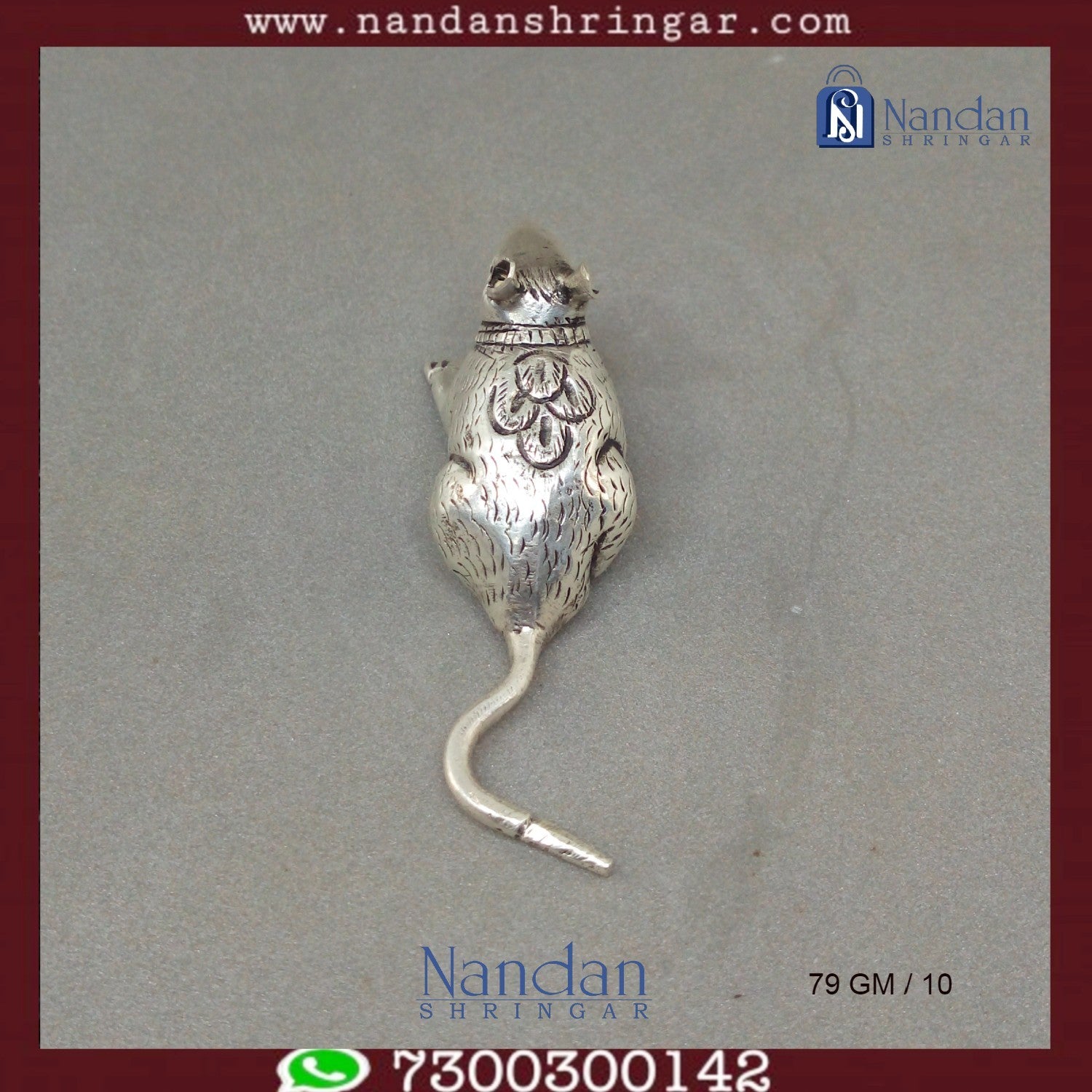 Fine silver rat sculpture by Utsav Arts, showcasing intricate details and craftsmanship in a traditional design.