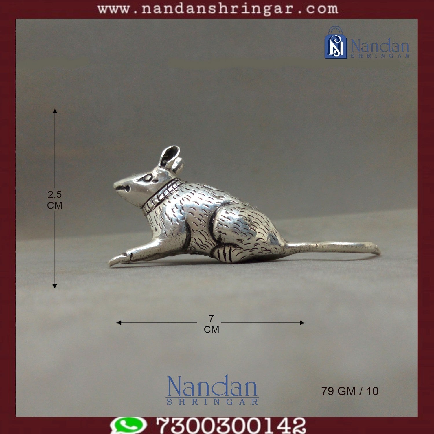 Fine silver rat figurine (Mushak) by Utsav Arts, showcasing intricate detailing and craftsmanship.