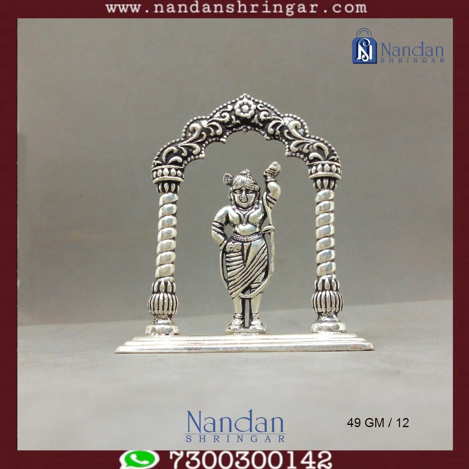 Fine silver Shreenath Ji figurine from Utsav Arts, showcasing intricate details and vibrant colors in a traditional design.