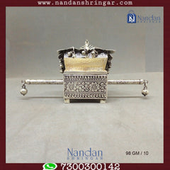 Mayur Doli Box by Utsav Arts in fine silver, showcasing intricate design and craftsmanship.