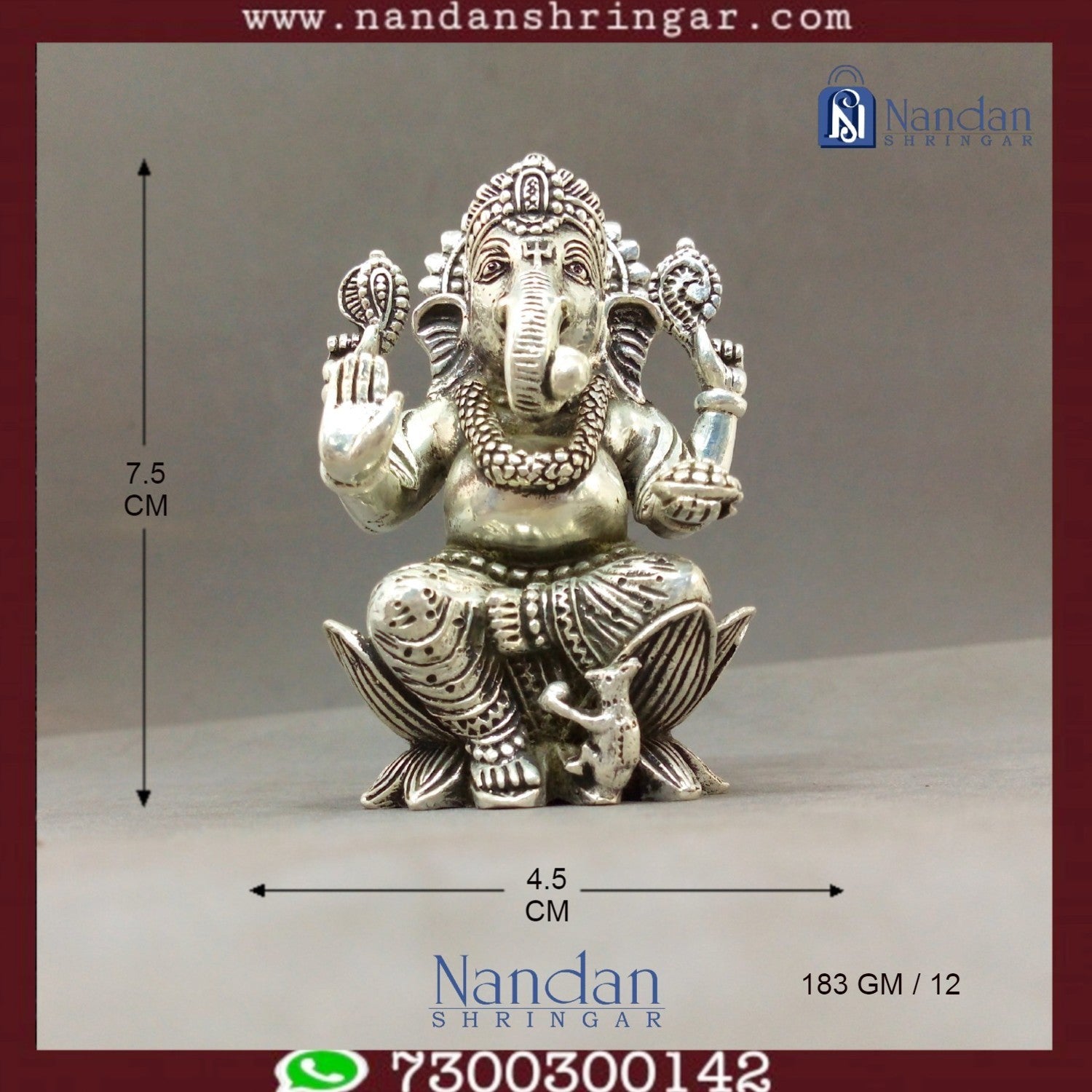 Fine silver Shree Ganesh idol by Utsav Arts, intricately designed with detailed features and craftsmanship.