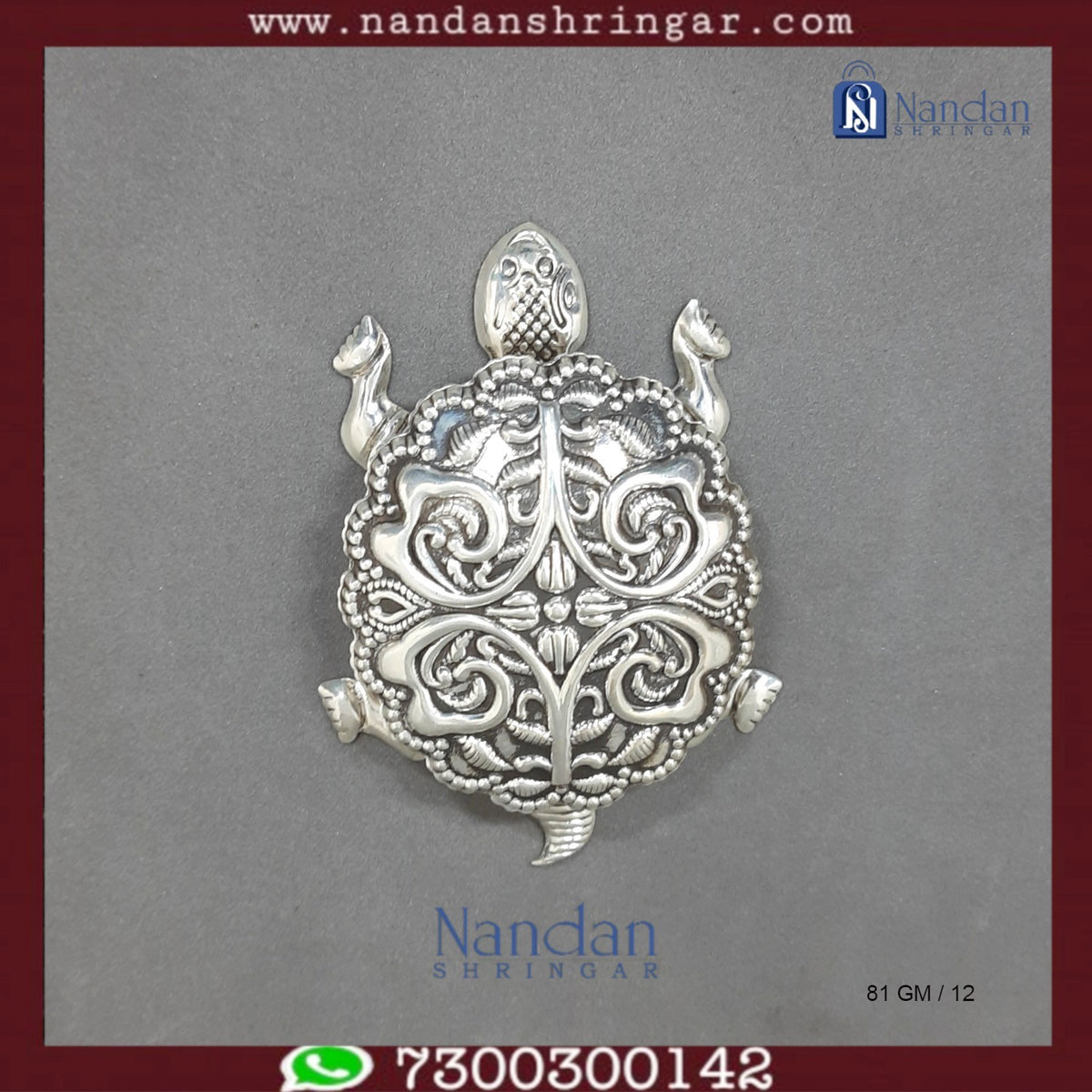 Fine silver tortoise figurine by Utsav Arts, detailed craftsmanship and smooth finish in a natural pose.
