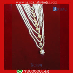 Real Pearl Bati Mala Set featuring elegant pearls and intricate design by Nandanshringars.