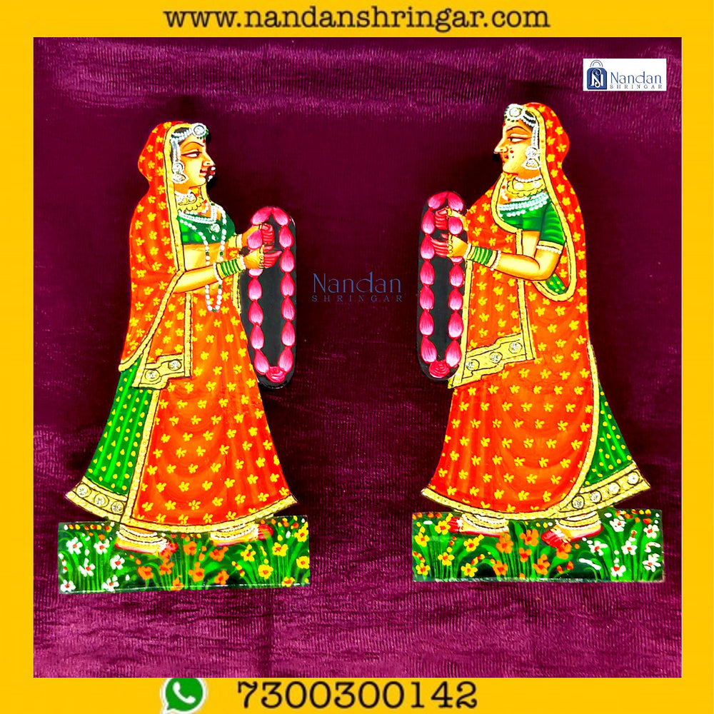 Orange Gopi Mala pair by Nandanshringars, featuring vibrant beads and intricate design, displayed against a neutral background.