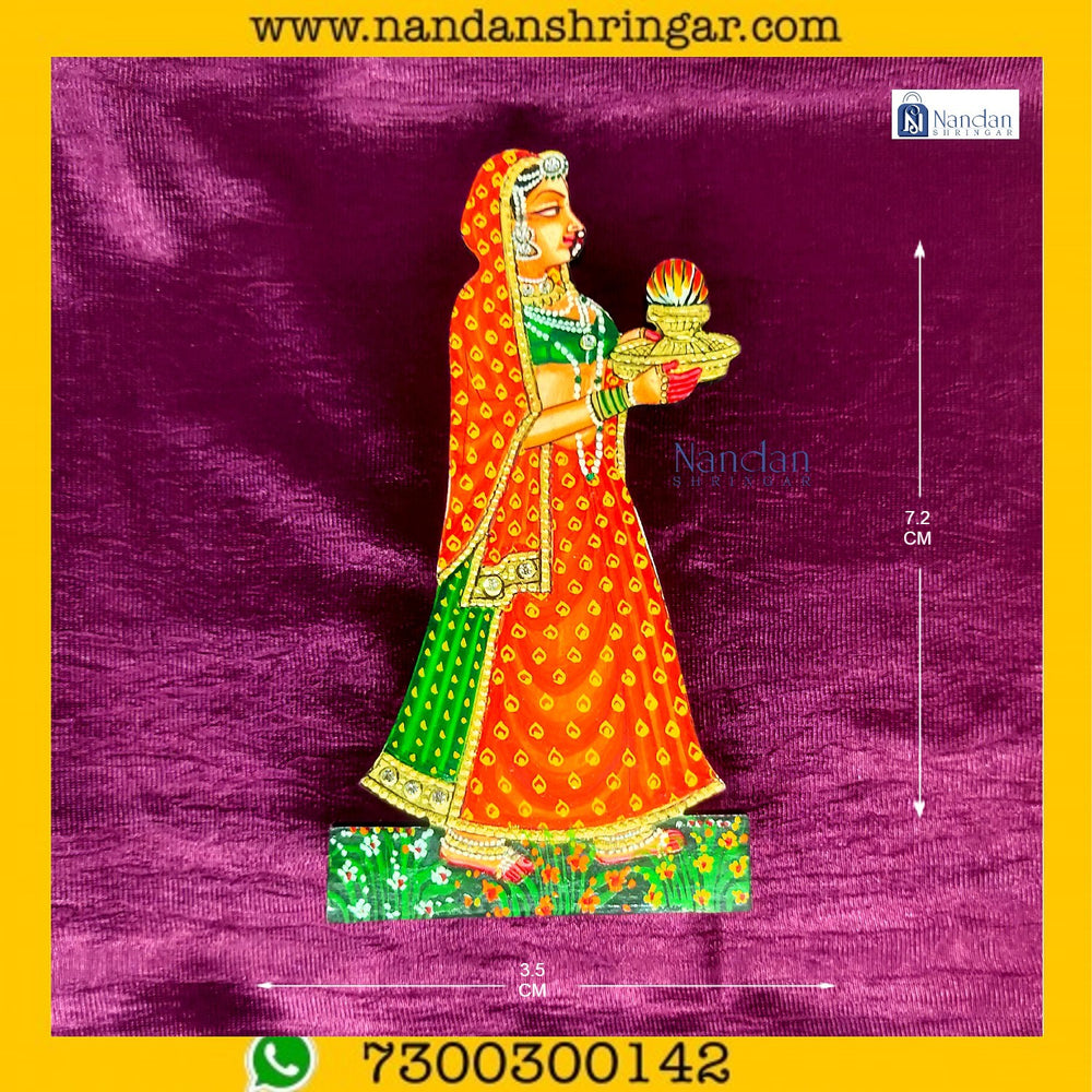 Gopi Aarti pair in vibrant orange (Kesariya) by nandanshringars, showcasing intricate design and craftsmanship.
